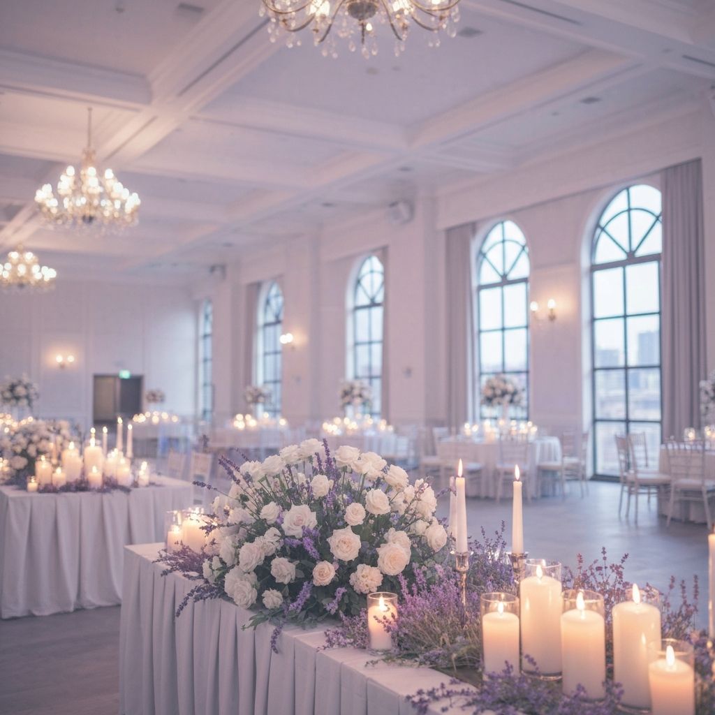 Elegant event setting with soft florals and candlelight